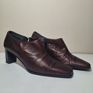 Vintage Roberto Capucci Bronze Metallic Leather Block Heels Size 8.5 Italy